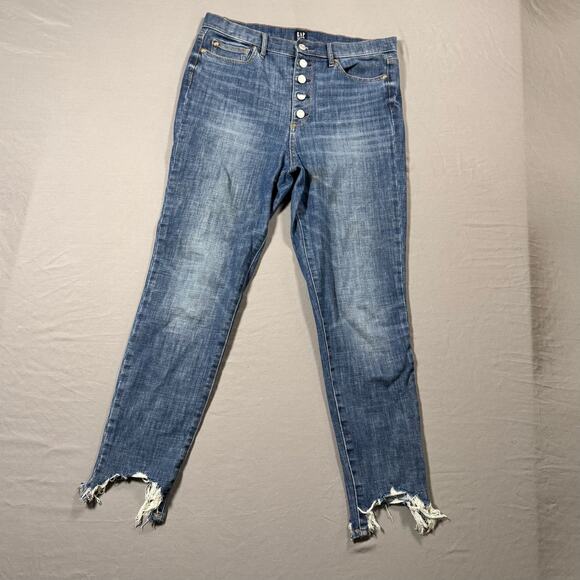 Gap Women's True Skinny High Rise Medium Wash Button Fly Ripped Raw Hem Jeans 30 - Picture 2 of 8